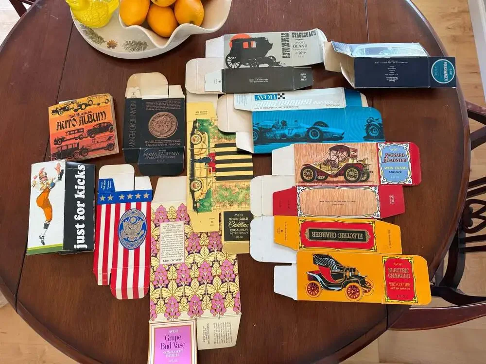 VTG Avon Men's After Shave and Cologne Collectible Packaging Boxes (10) & Album